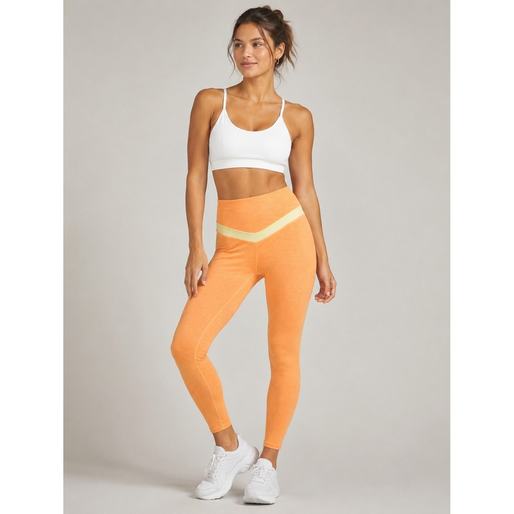 Vitality Women Orange Heather V-Waist High Rise Leggings Size M Activewear